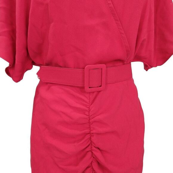 Trina Turk Zest Dress Size 4 NWT Sangria Red Batwing Shirred Skirt Surplice - Picture 11 of 12